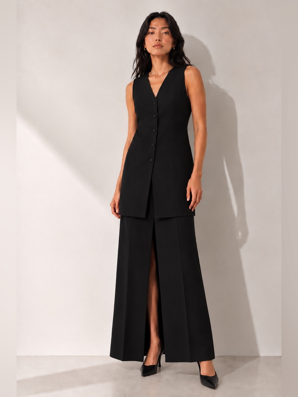 Le Château Black Two-Piece Vest & Ankle Pants / Skirt Set — L / 9